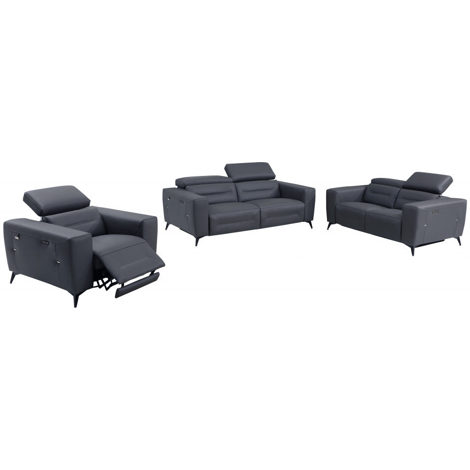 Three Piece Indoor Dark Gray Italian Leather Six Person Seating Set