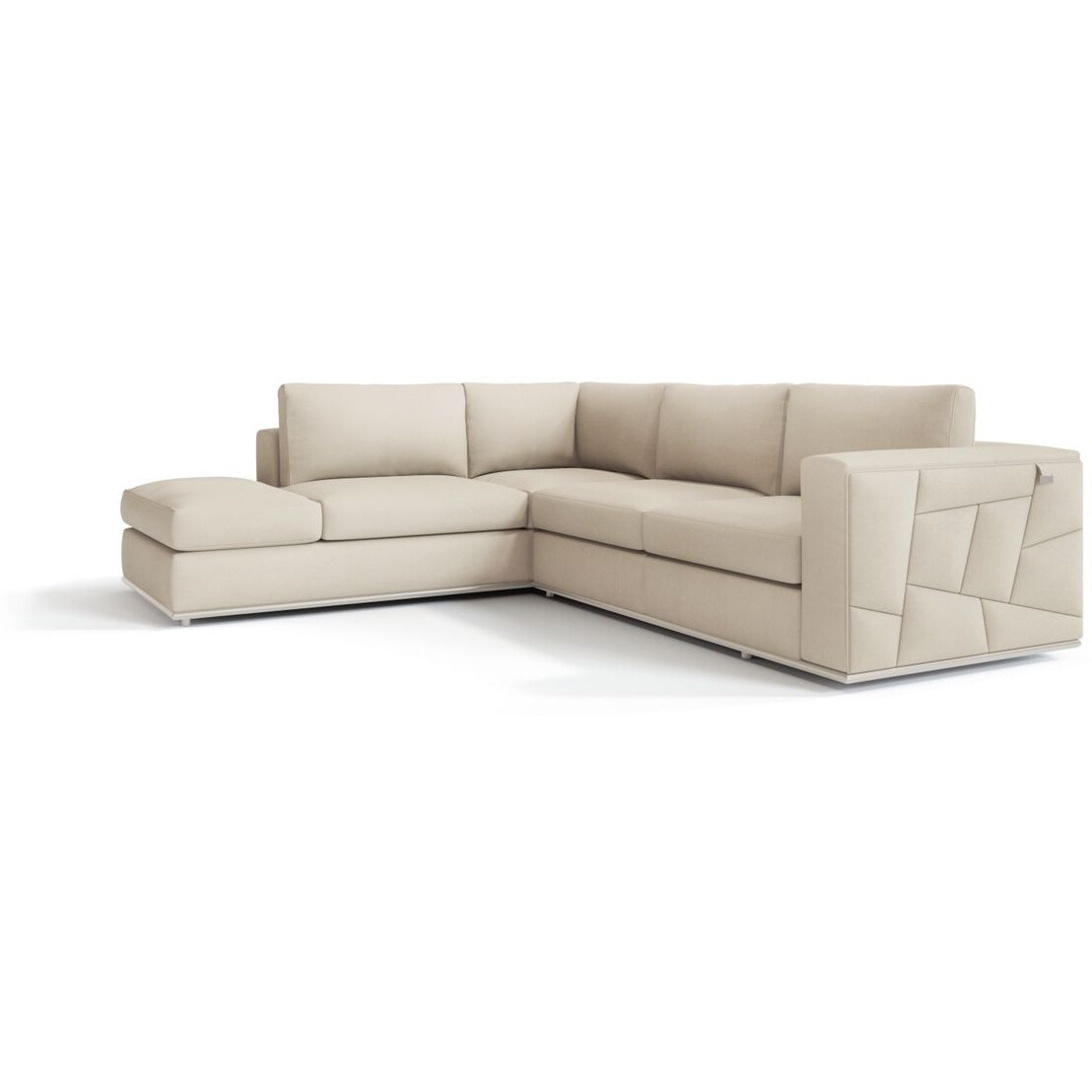 Beige Italian Leather Reclining L Shaped Two Piece Corner Sectional