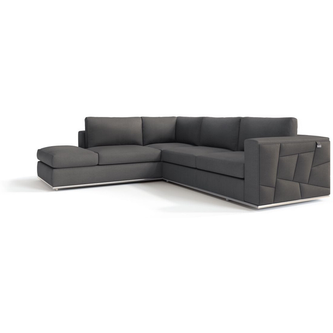Dark Gray Italian Leather Reclining L Shaped Two Piece Corner Sectional