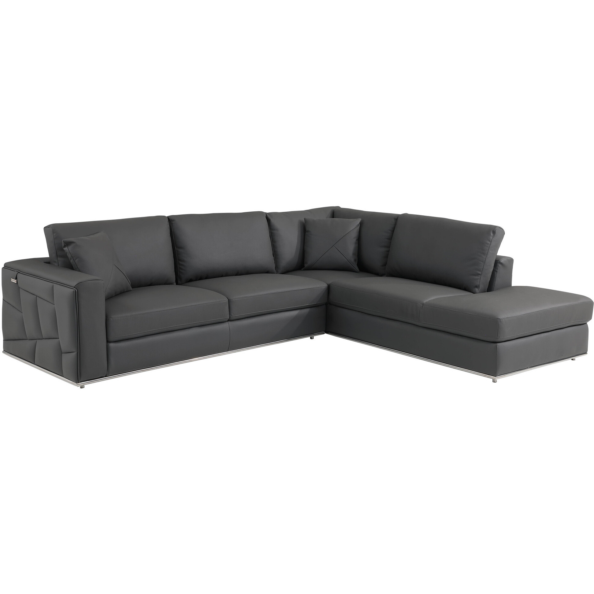 Dark Gray Italian Leather Reclining L Shaped Two Piece Corner Sectional