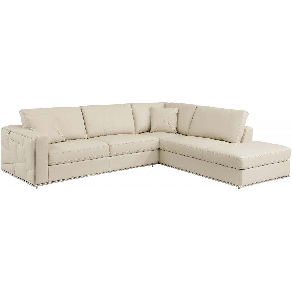 Beige Italian Leather Reclining L Shaped Two Piece Corner Sectional