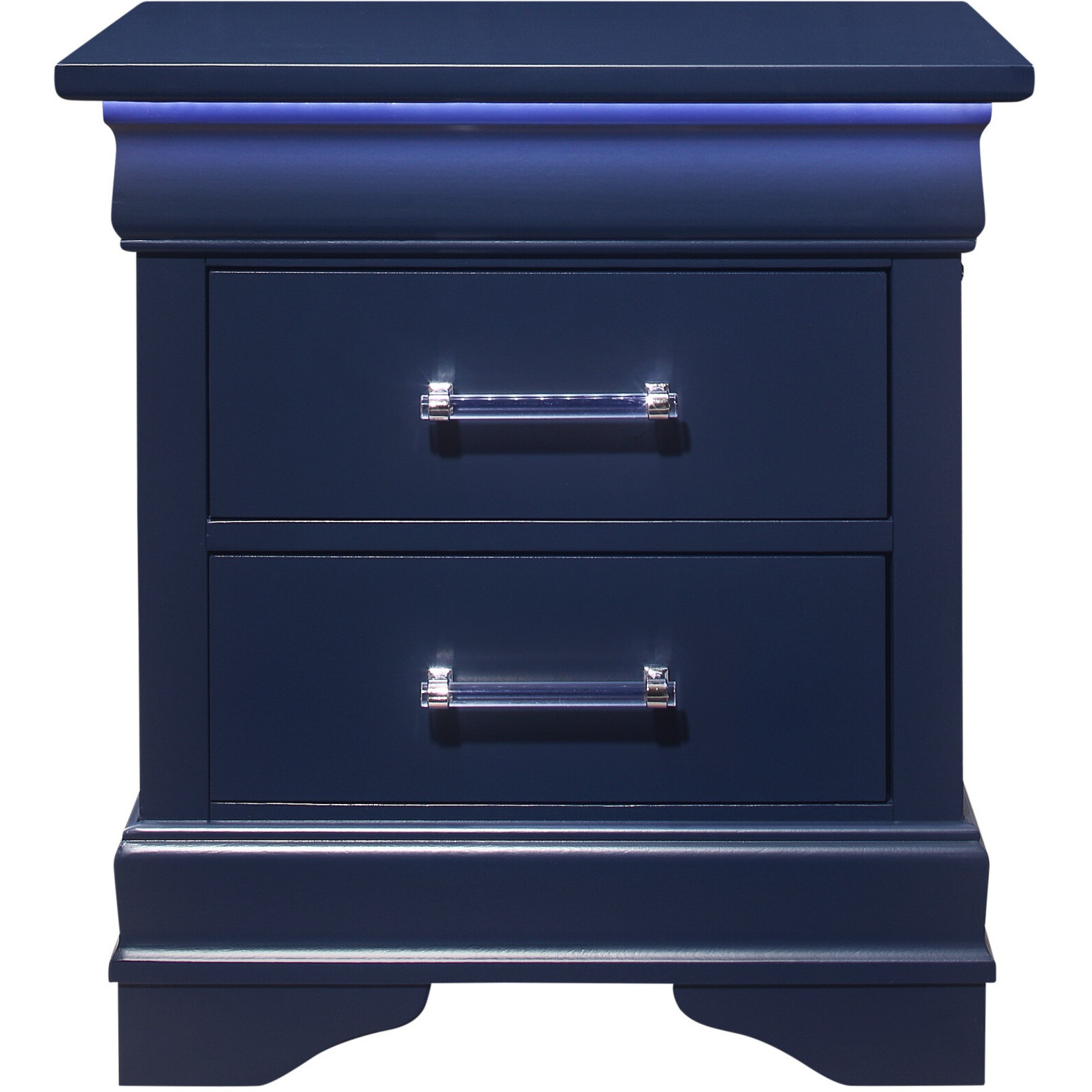 24 Blue Two Drawer Solid Wood Lighted Nightstand