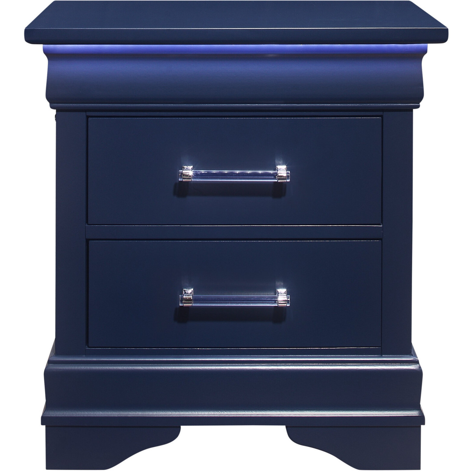 24 Blue Two Drawer Solid Wood Lighted Nightstand