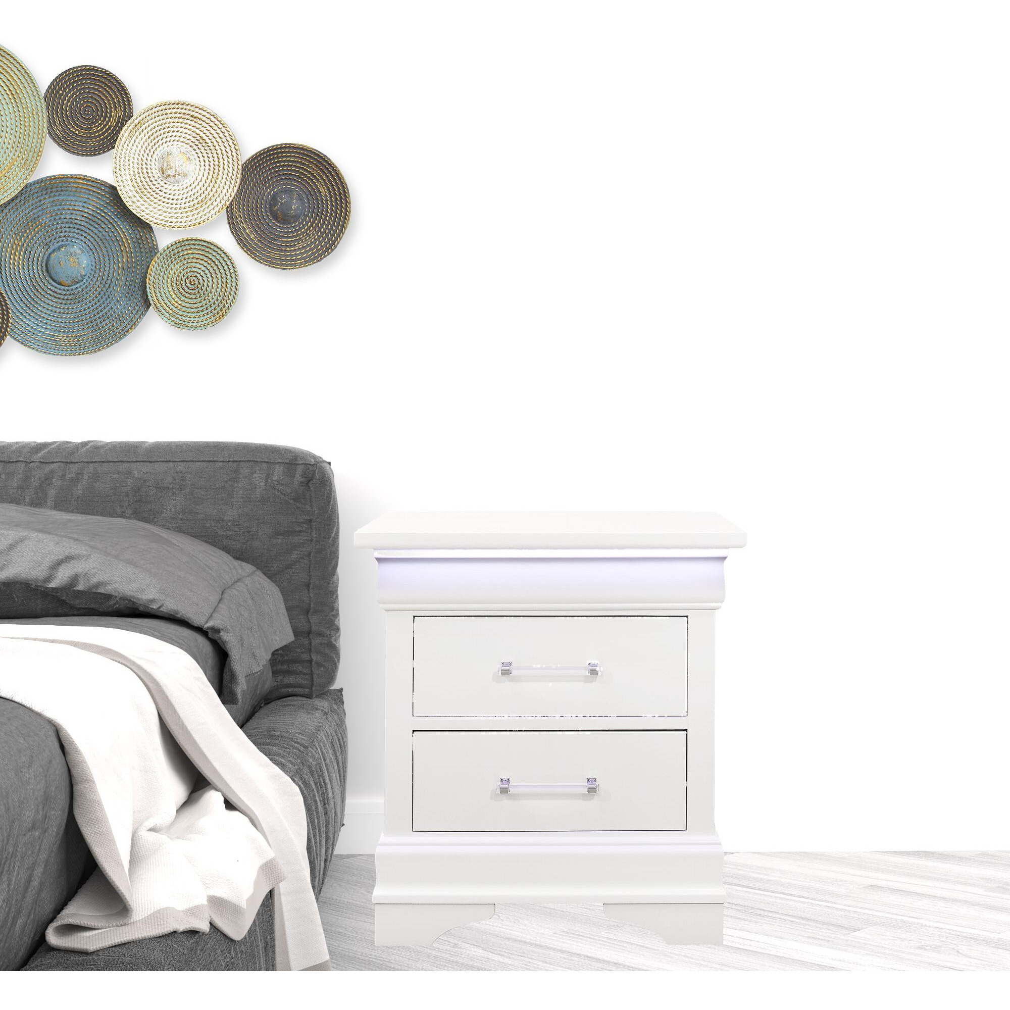 24 White Two Drawer Nightstand