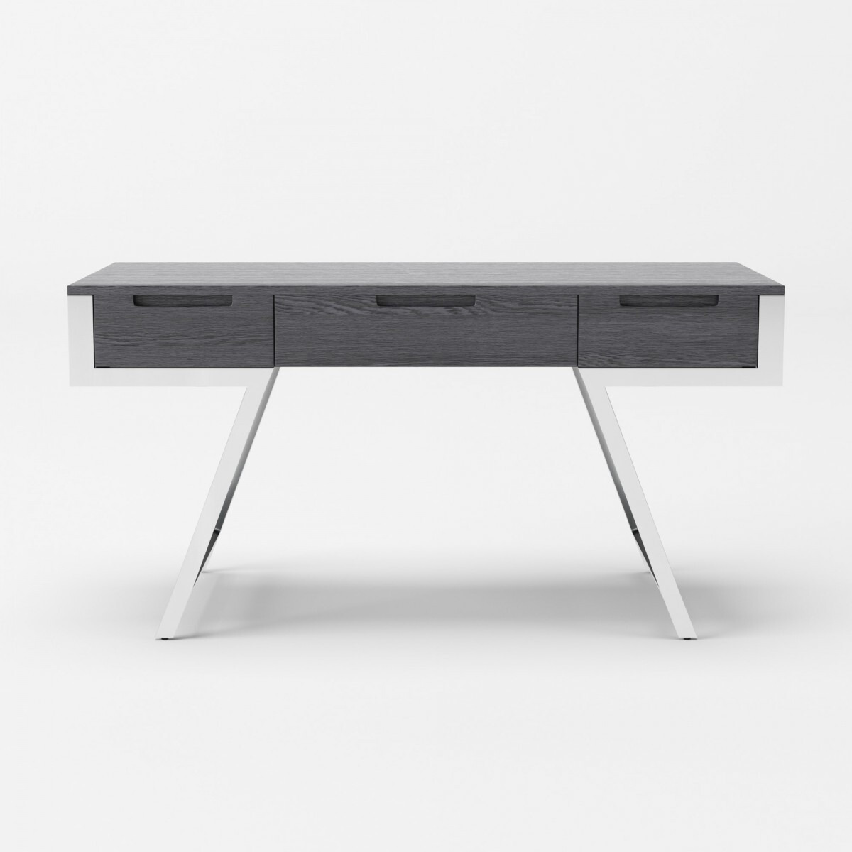 63 Gray And Chrome Rectangular Writing Desk With Three Drawers