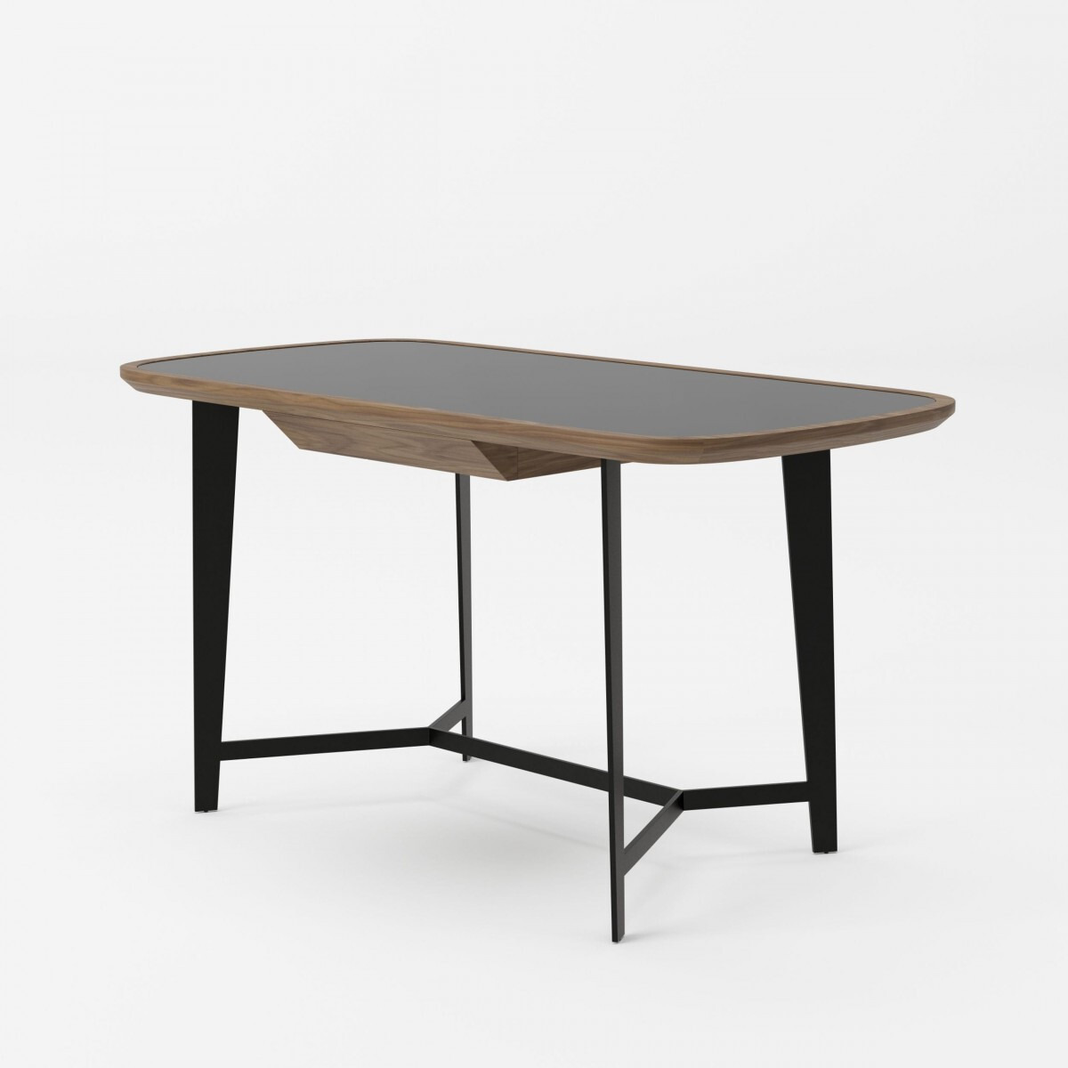 55 Walnut And Black Glass Rectangular Writing Desk