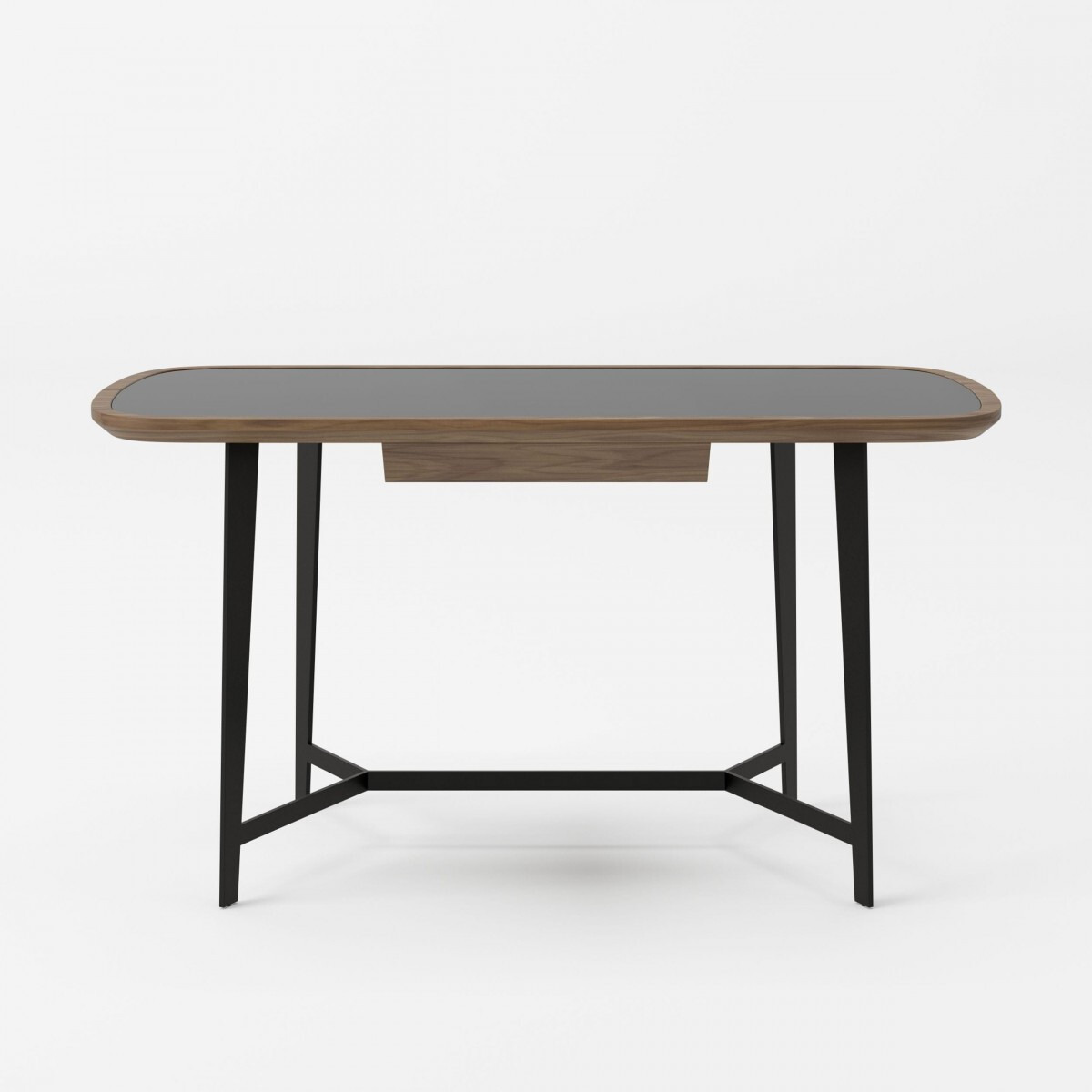 55 Walnut And Black Glass Rectangular Writing Desk