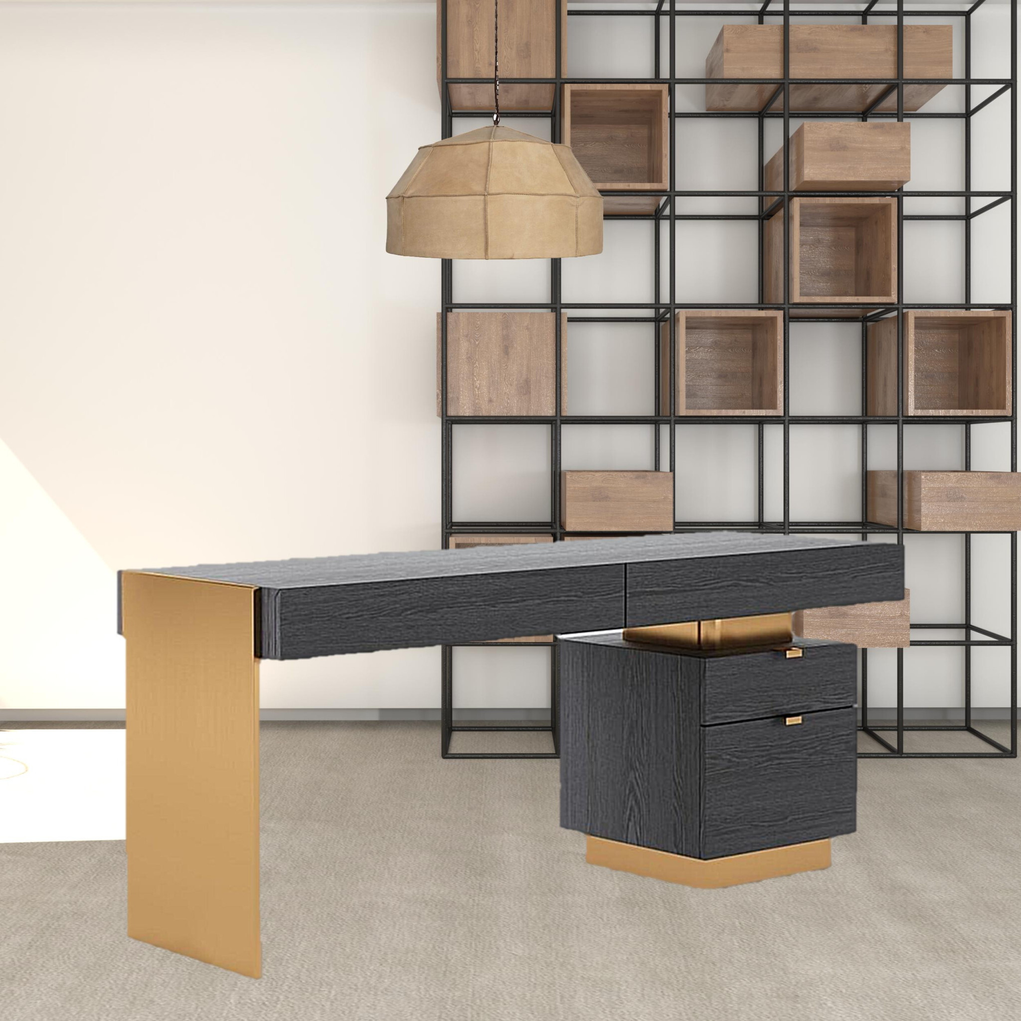 63 Grey Elm Manufactured Wood Rectangular Writing Desk With Four Drawers