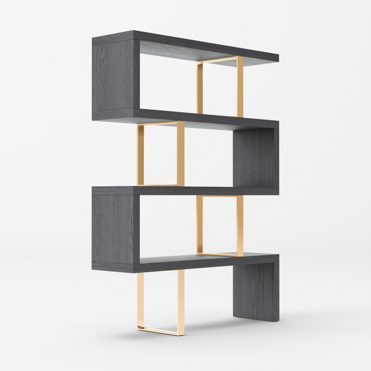 67 Grey Elm And Gold Four Tier Zig Zag Bookcase