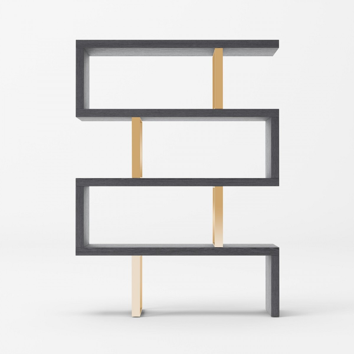 67 Grey Elm And Gold Four Tier Zig Zag Bookcase