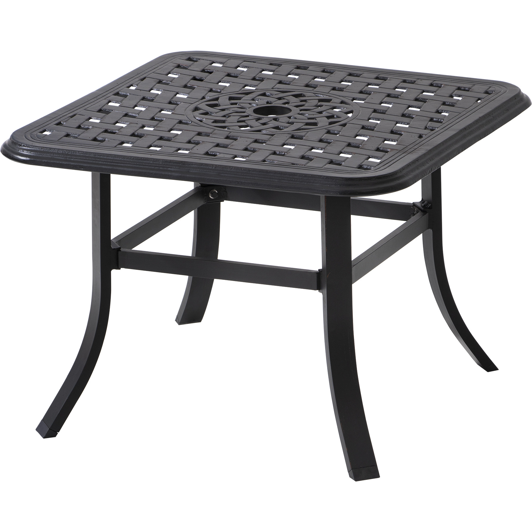 24 Black Square Metal Outdoor Bistro Table With Umbrella Hole