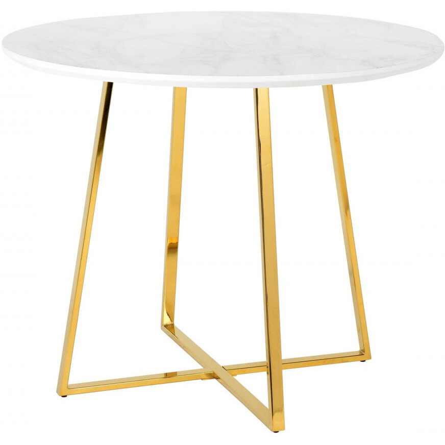39 White Faux Marble And Gold Round Dining Table