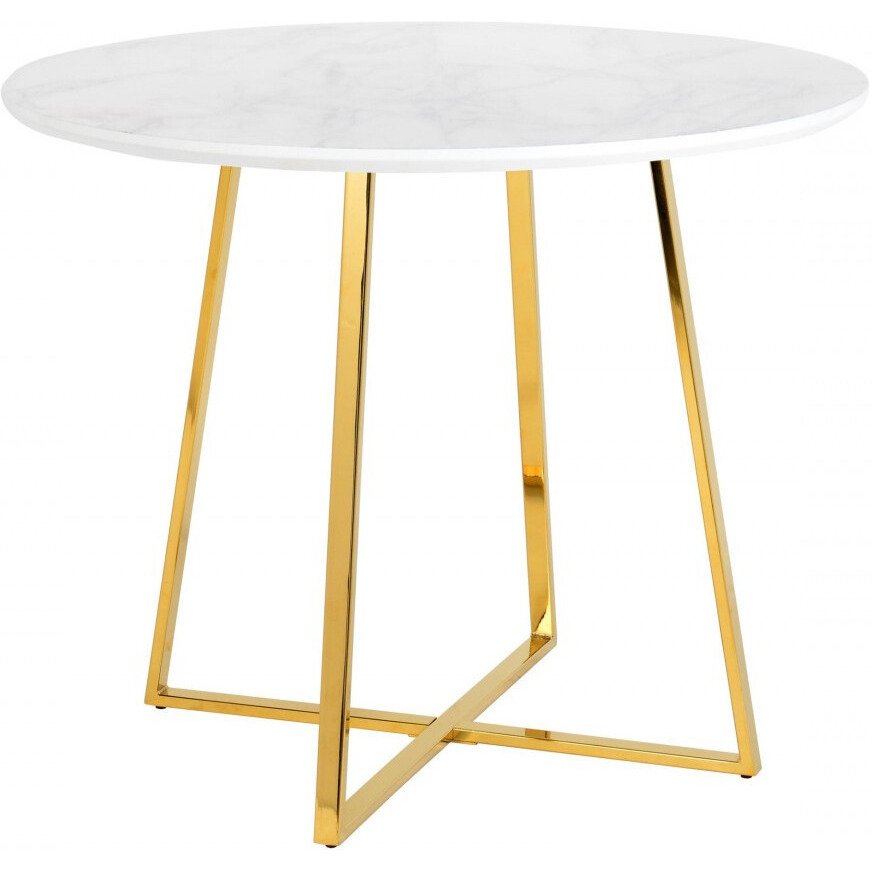 39 White Faux Marble And Gold Round Dining Table