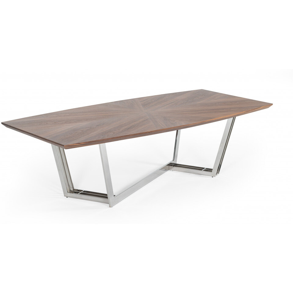 107 Walnut And Silver Rectangular Manufactured Wood And Iron Dining Table
