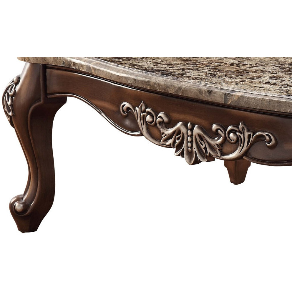 57 Antique Oak And Brown Marble Faux Marble Rectangular Coffee Table