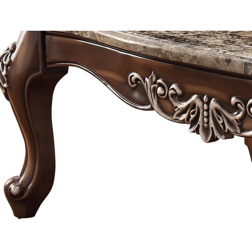 57 Antique Oak And Brown Marble Faux Marble Rectangular Coffee Table