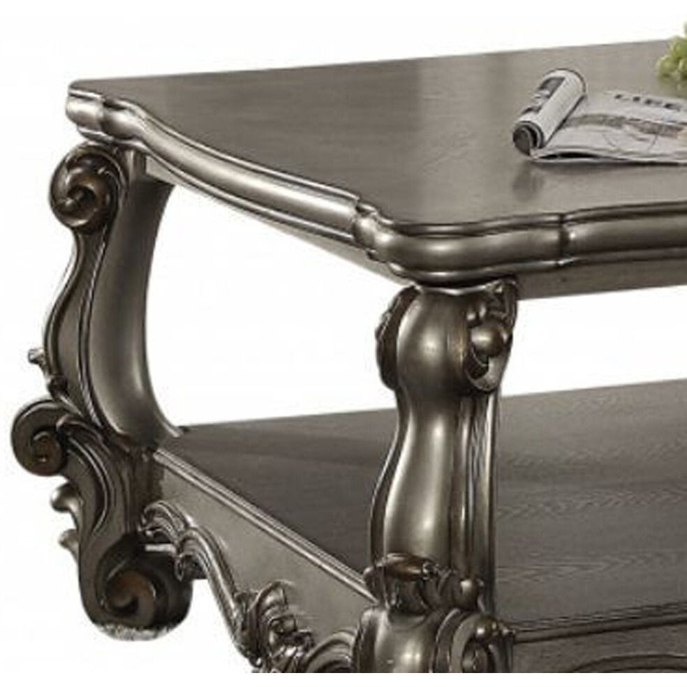 59 Antique Platinum Manufactured Wood Rectangular Coffee Table With Shelf