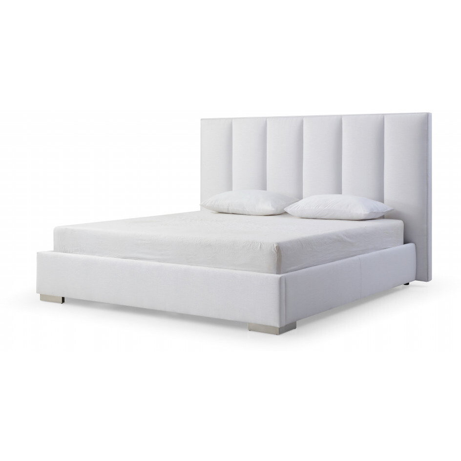 Queen White Upholstered Channel Tufted Velvet Bed Frame