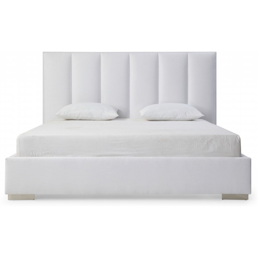 Queen White Upholstered Channel Tufted Velvet Bed Frame