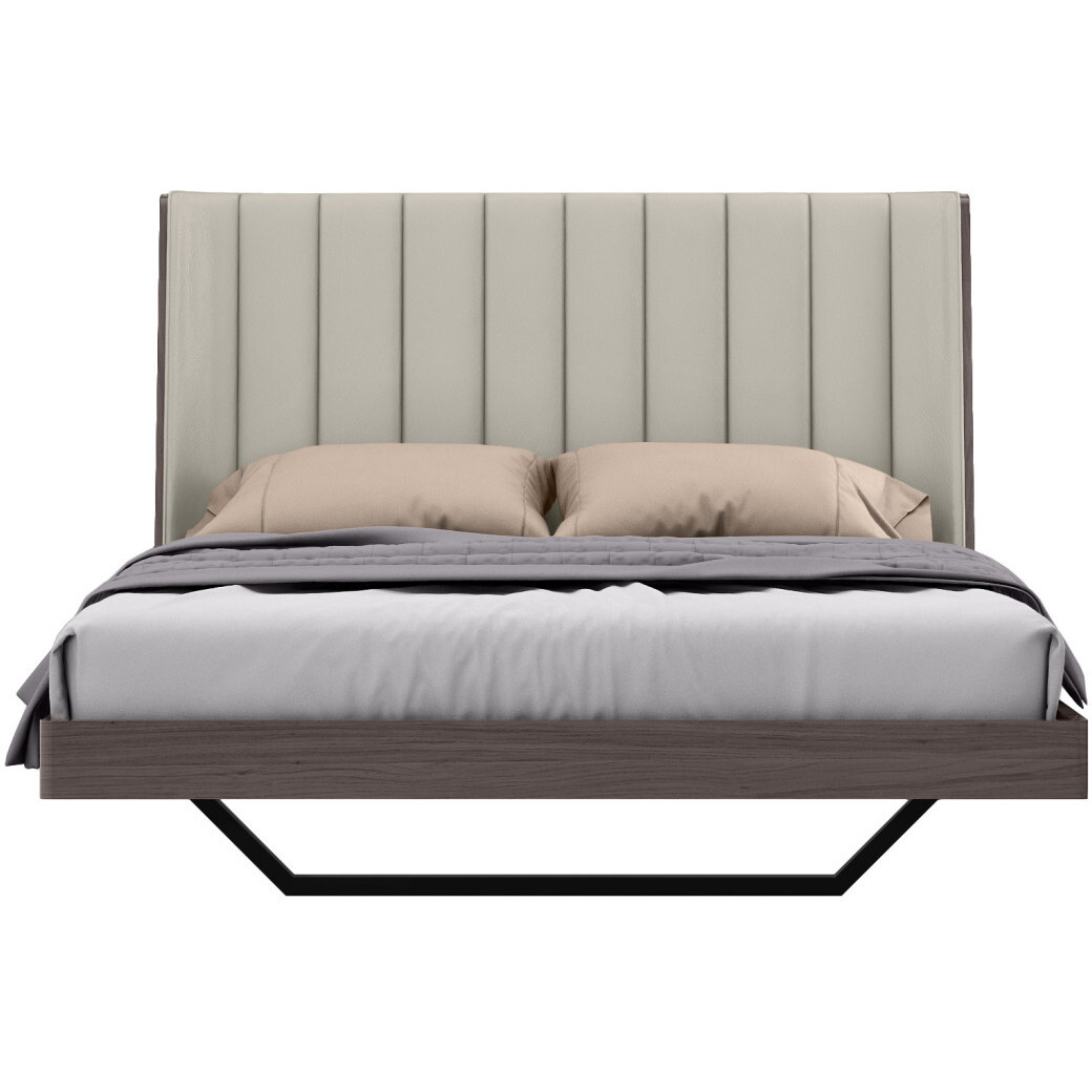 Queen Grey Upholstered Faux Leather And Ivory Gloss Bed Frame