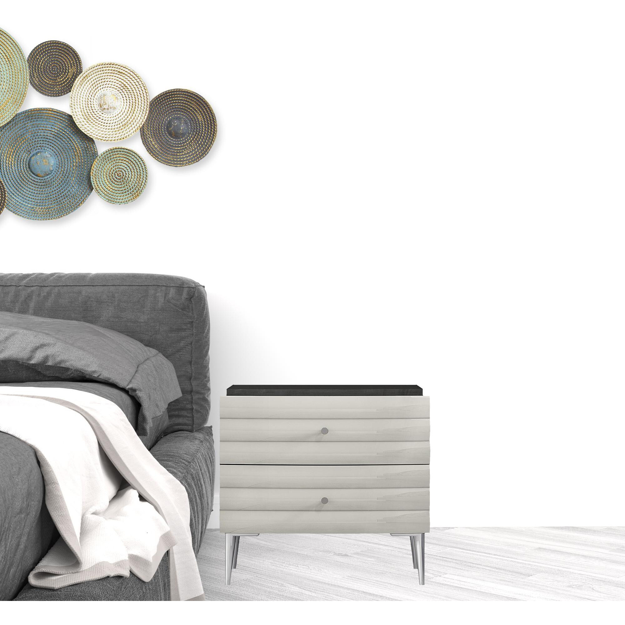 18 Dark Gray And Ivory Light Gray Two Drawer Nightstand