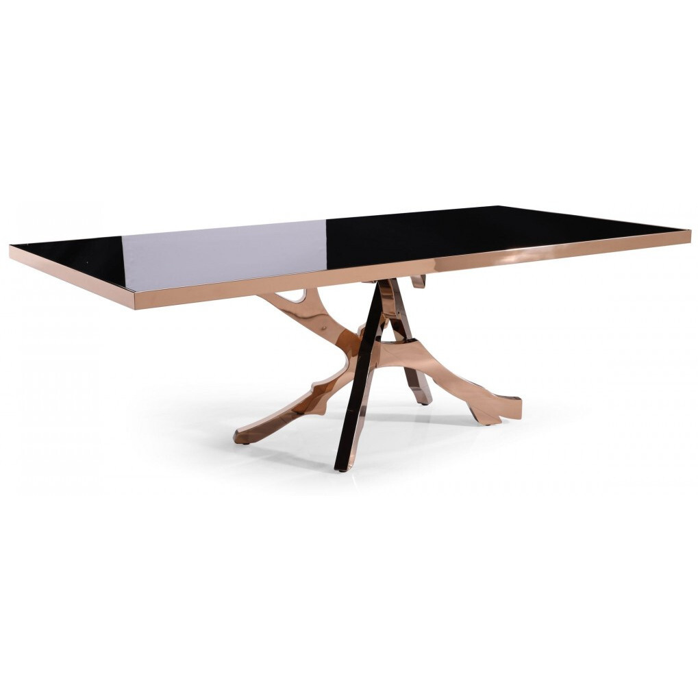 87 Black Glass And Rosegold Abstract Pedestal Base Dining Table