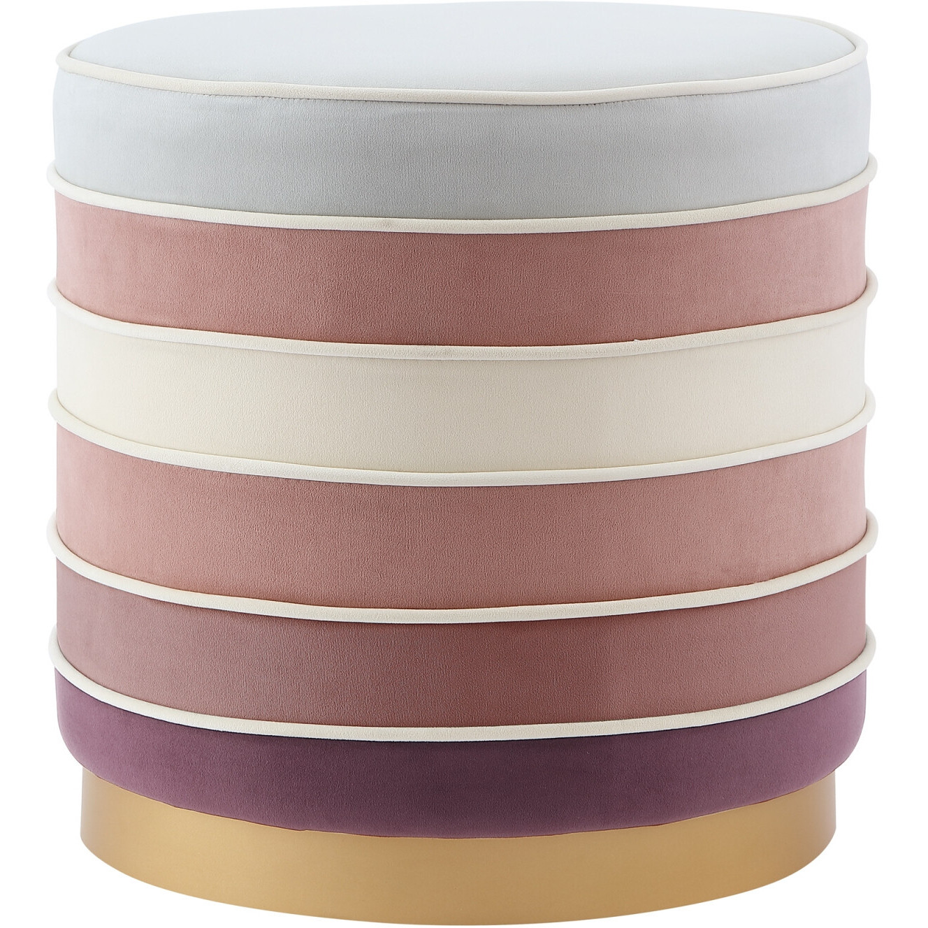 18 Blush Velvet And Gold Round Striped Ottoman