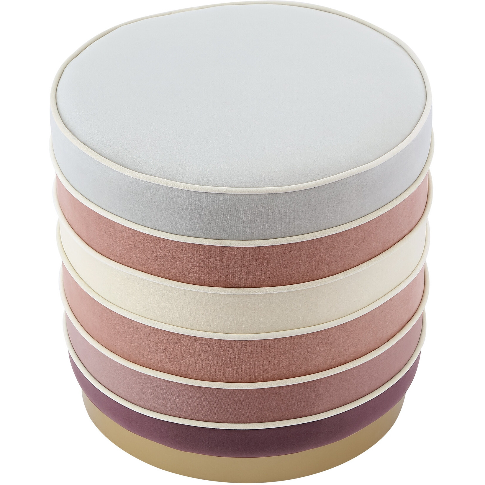 18 Blush Velvet And Gold Round Striped Ottoman