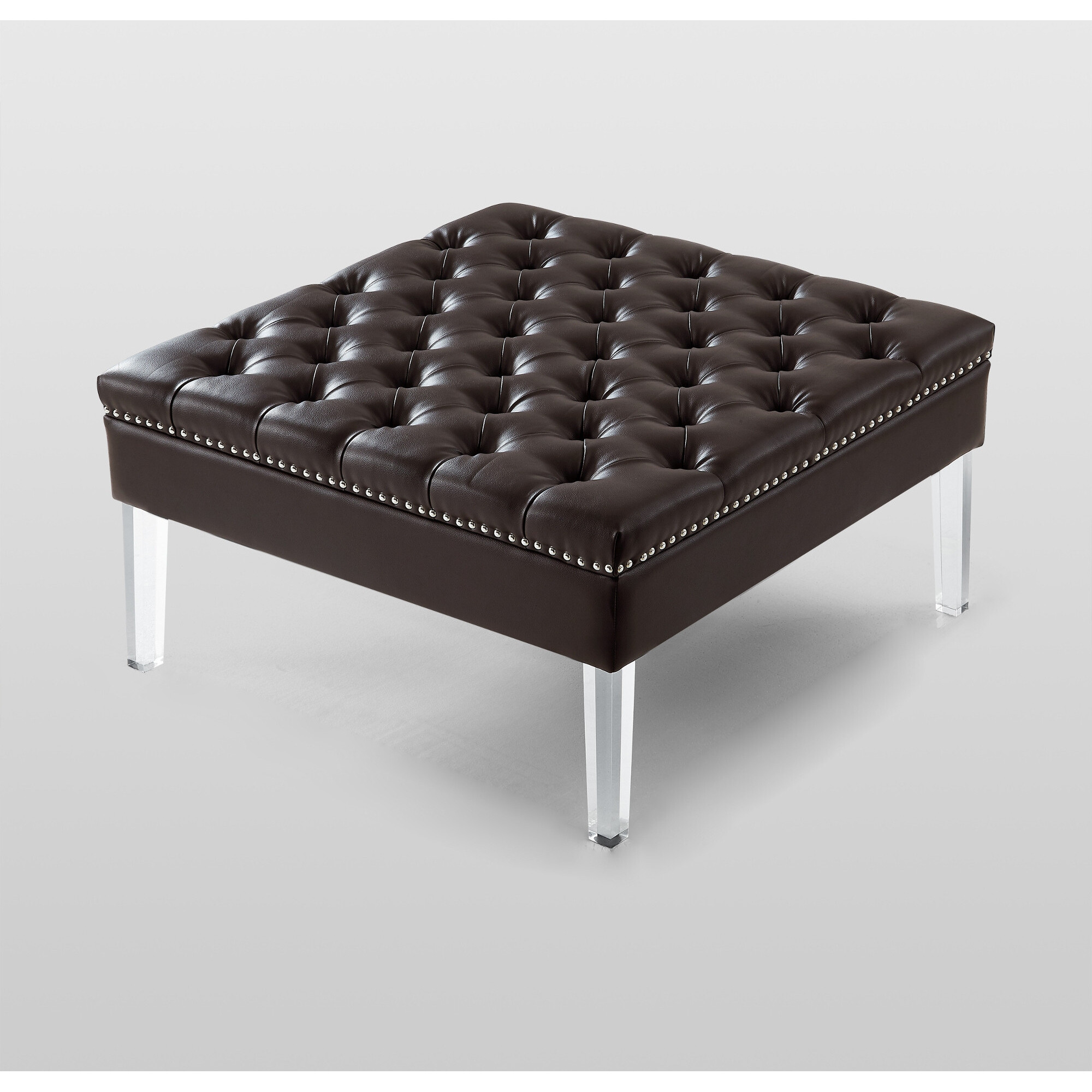 35 Espresso Faux Leather And Clear Cocktail Ottoman