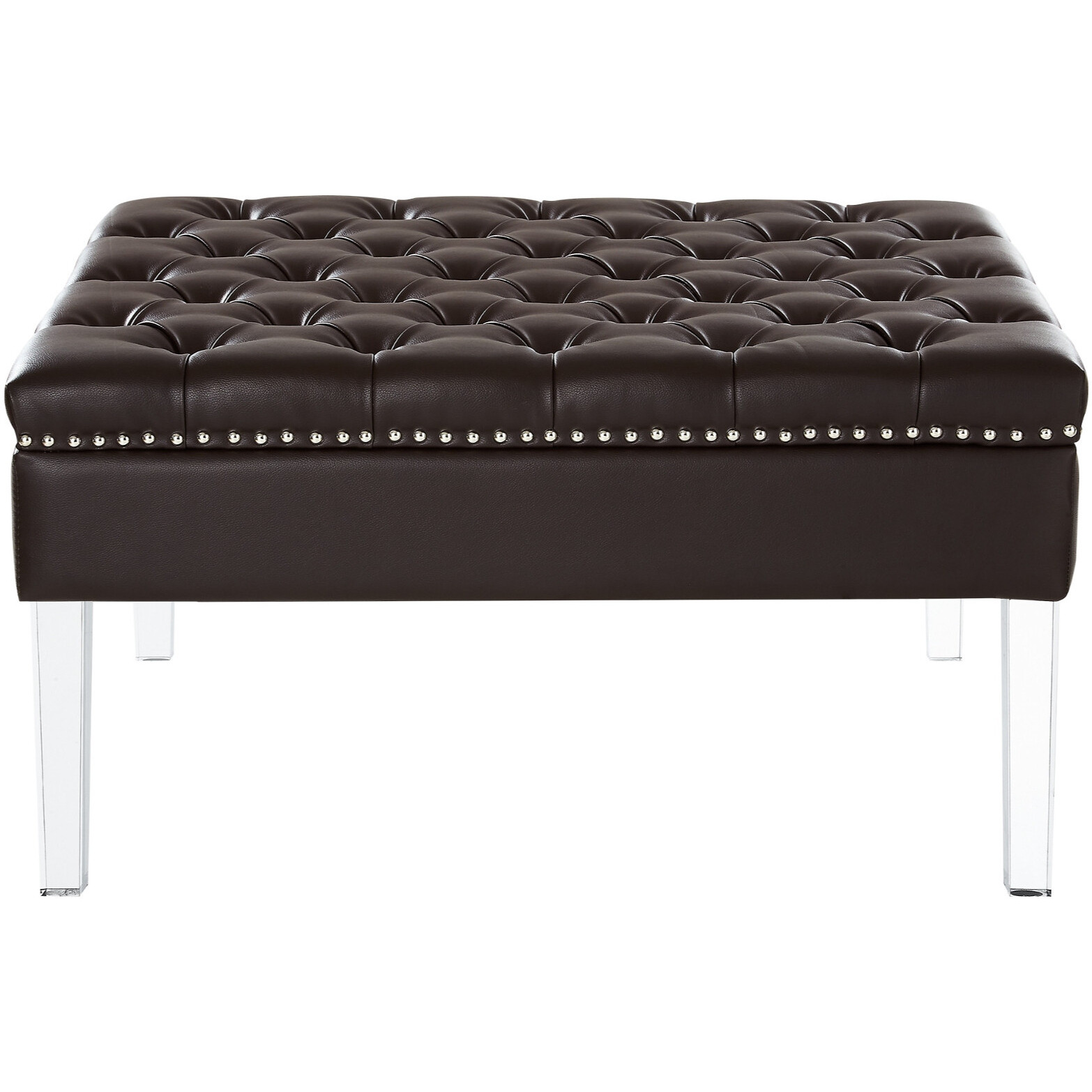 35 Espresso Faux Leather And Clear Cocktail Ottoman