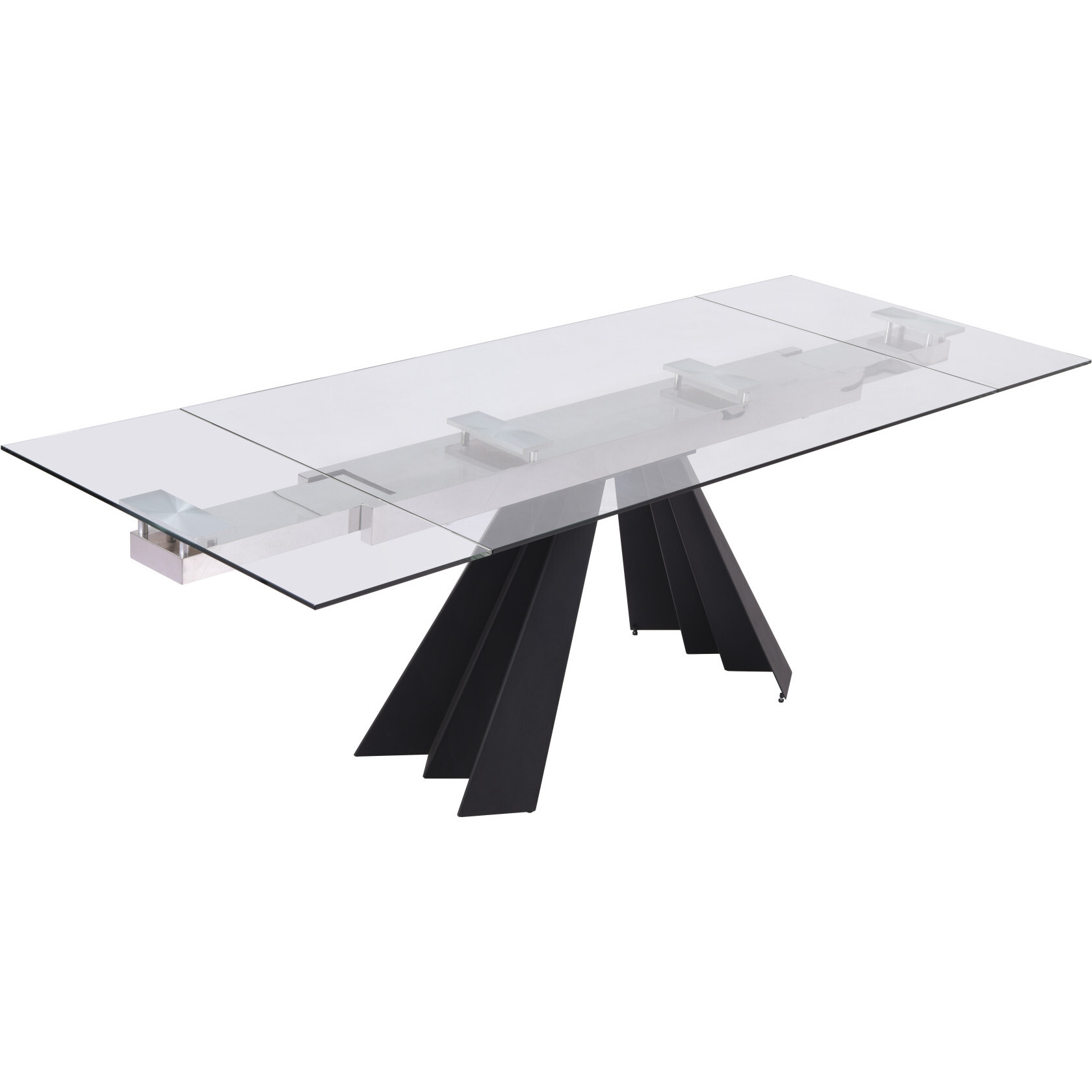 63 Glass And Black Extendable Dining Table With Accordion Metal Base
