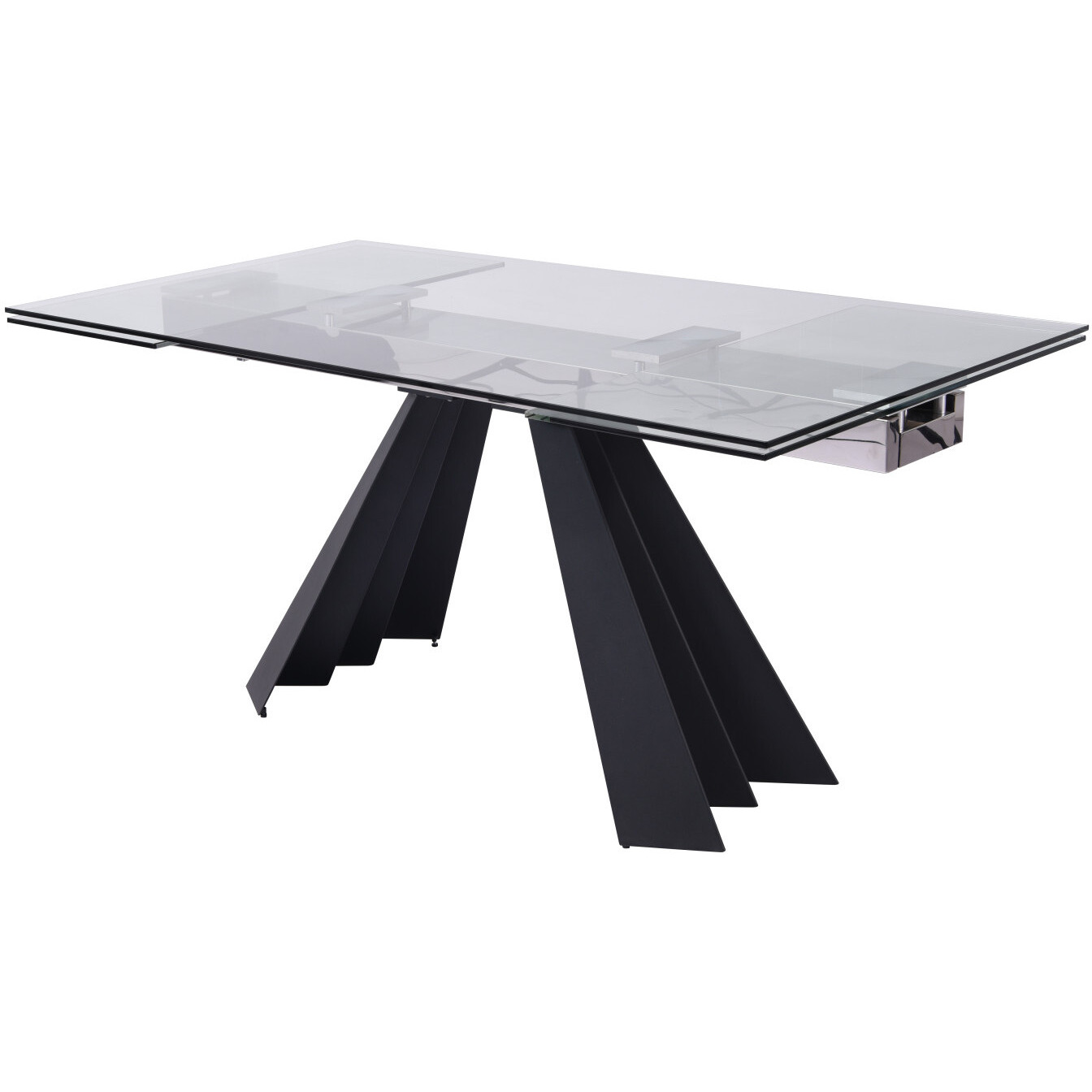 63 Glass And Black Extendable Dining Table With Accordion Metal Base