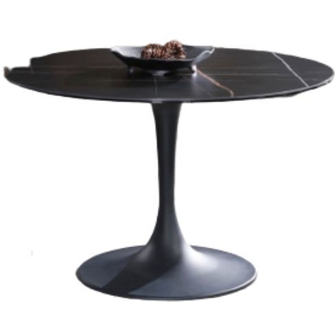 Black Marble Look Glass And Ceramic Pedestal Round Dining Table