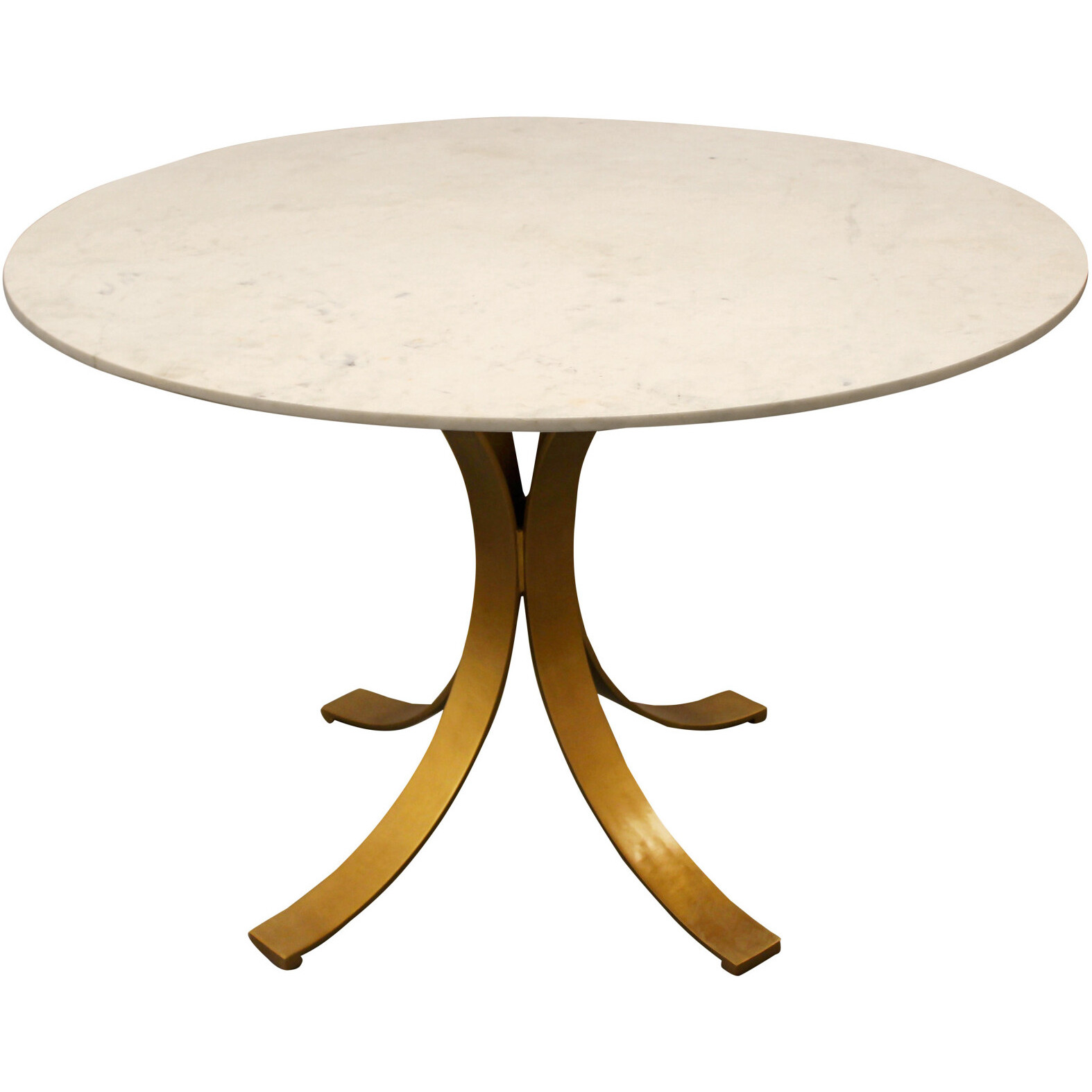 48 Ivory And Brass Rounded Marble And Iron Dining Table