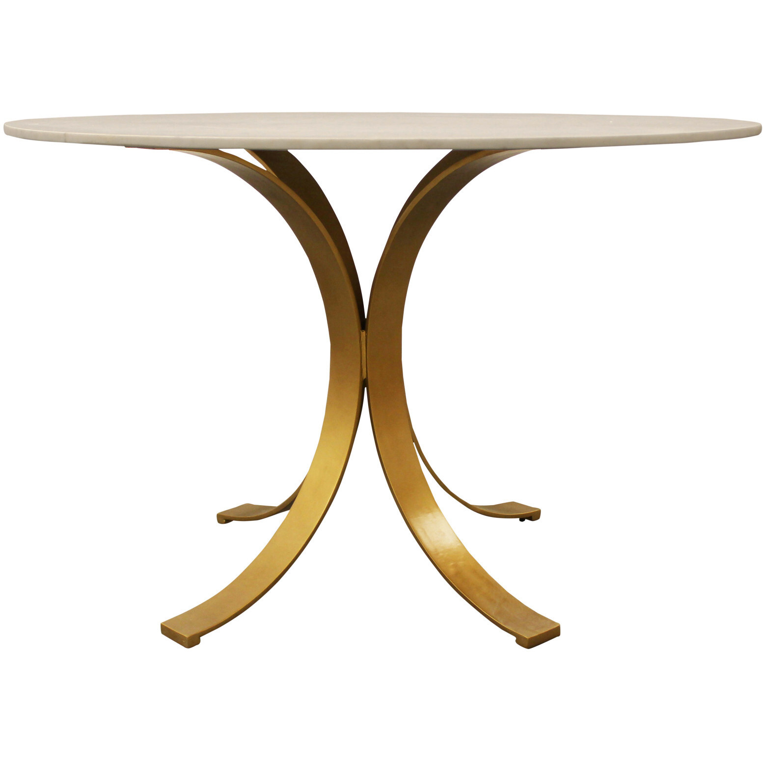 48 Ivory And Brass Rounded Marble And Iron Dining Table