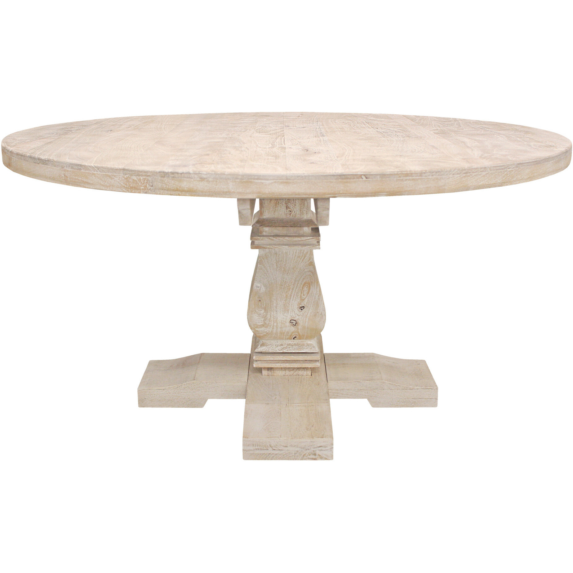 58 Light Brown Rounded Solid Wood Dining Table