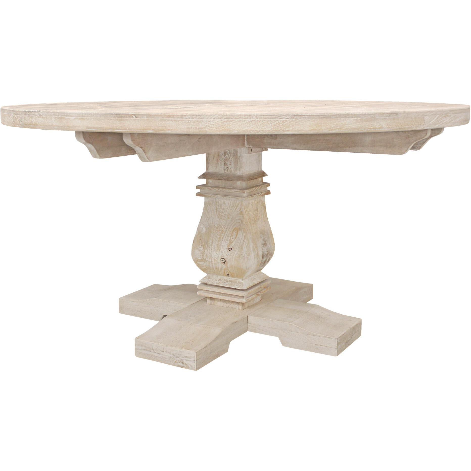 58 Light Brown Rounded Solid Wood Dining Table