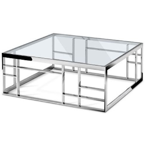 40 Silver And Clear Glass Square Coffee Table