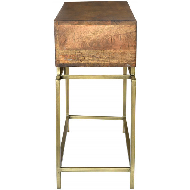 36 Brown And Brass Solid Wood Distressed Frame Console Table With Storage