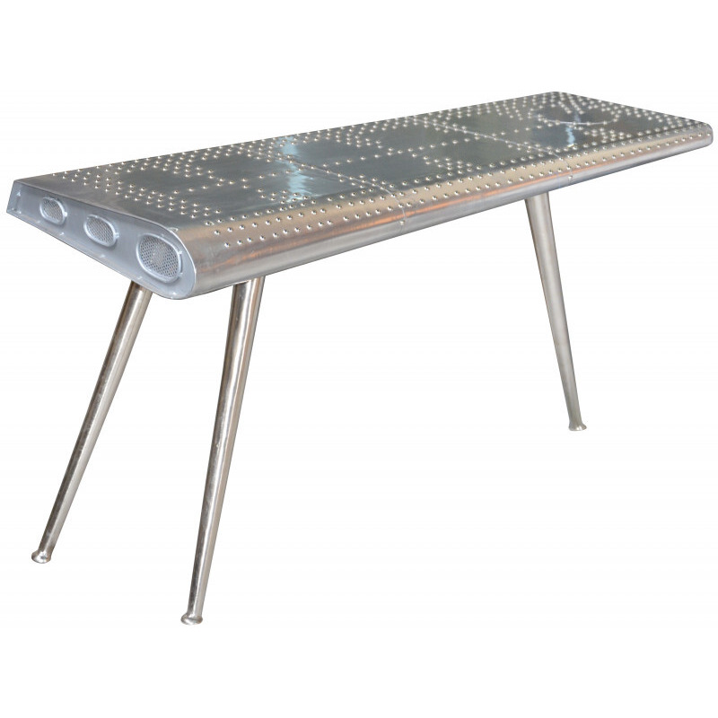 56 Silver Aluminum Three Leg Console Table