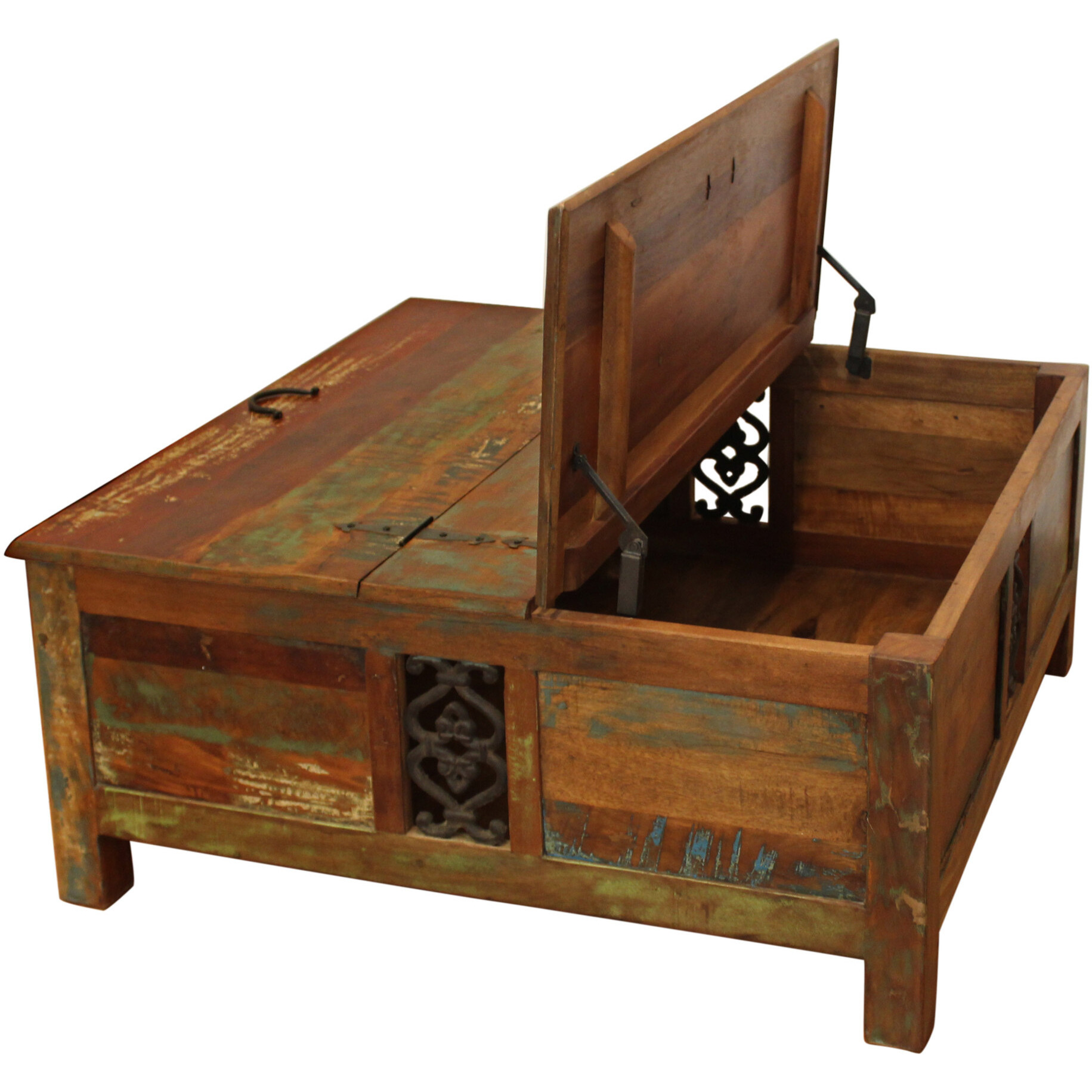 40 Rustic Brown Reclaimed Wood Square Lift Top Coffee Table