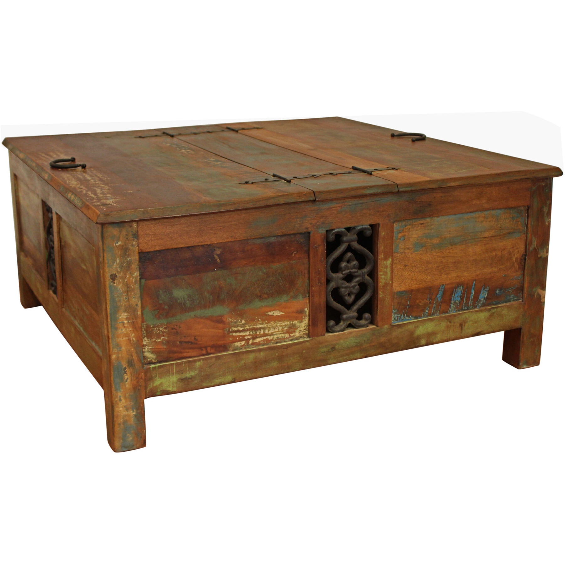 40 Rustic Brown Reclaimed Wood Square Lift Top Coffee Table