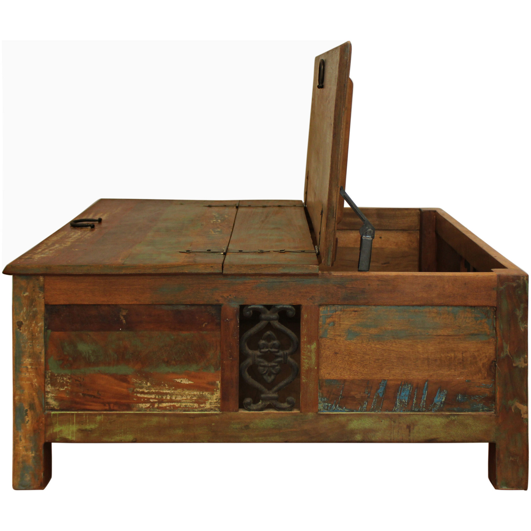 40 Rustic Brown Reclaimed Wood Square Lift Top Coffee Table