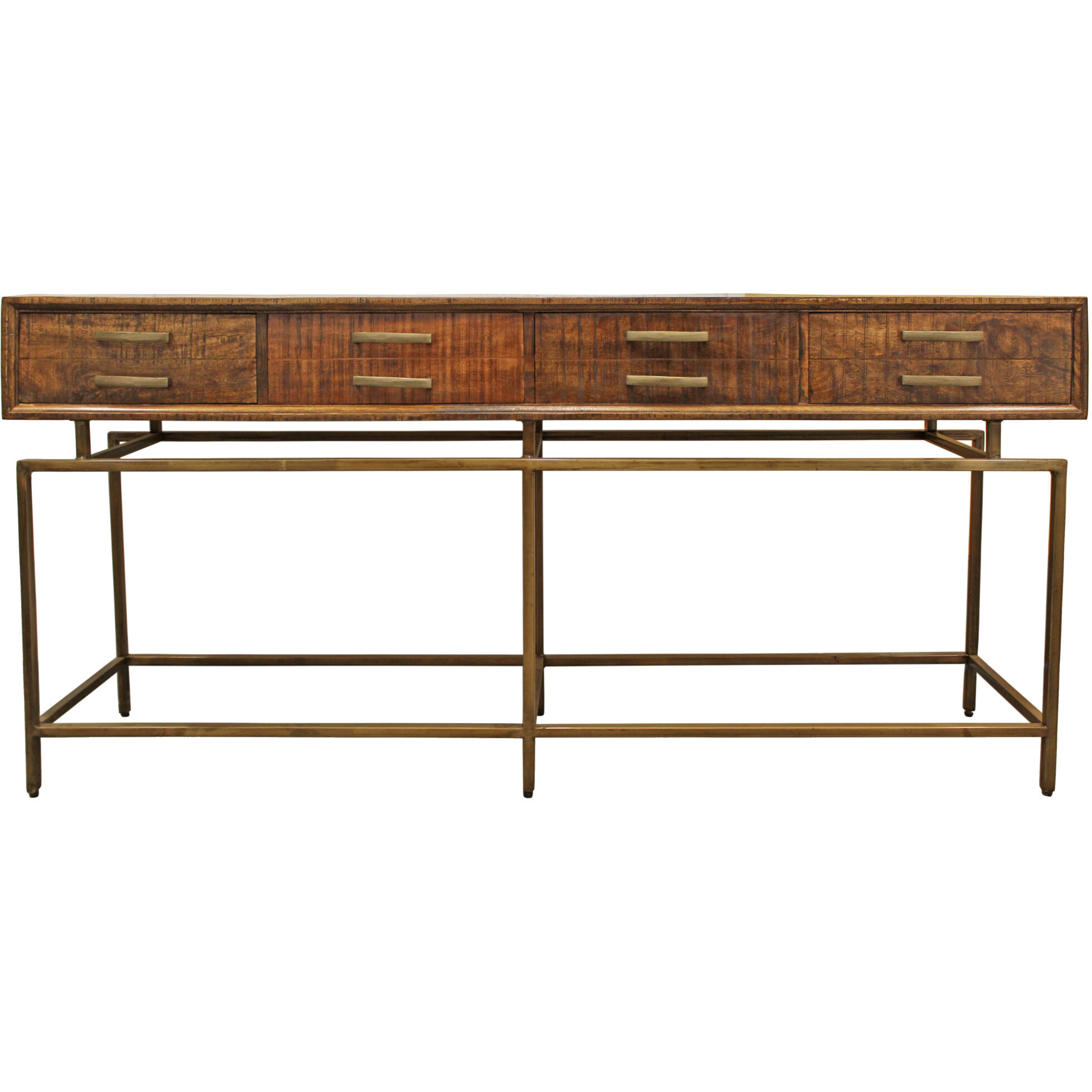 72 Brown And Brass Solid Wood Distressed Frame Console Table With Storage