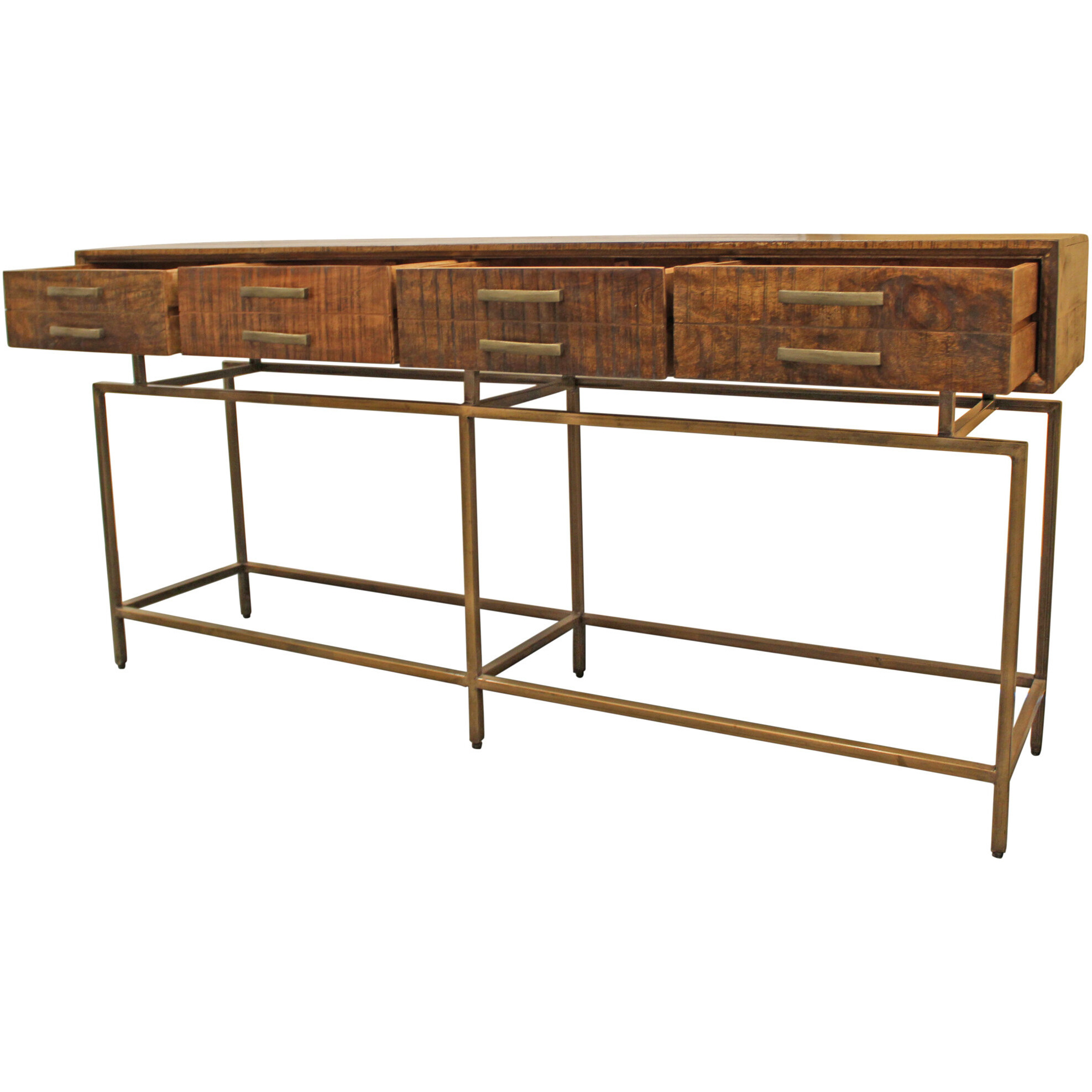 72 Brown And Brass Solid Wood Distressed Frame Console Table With Storage