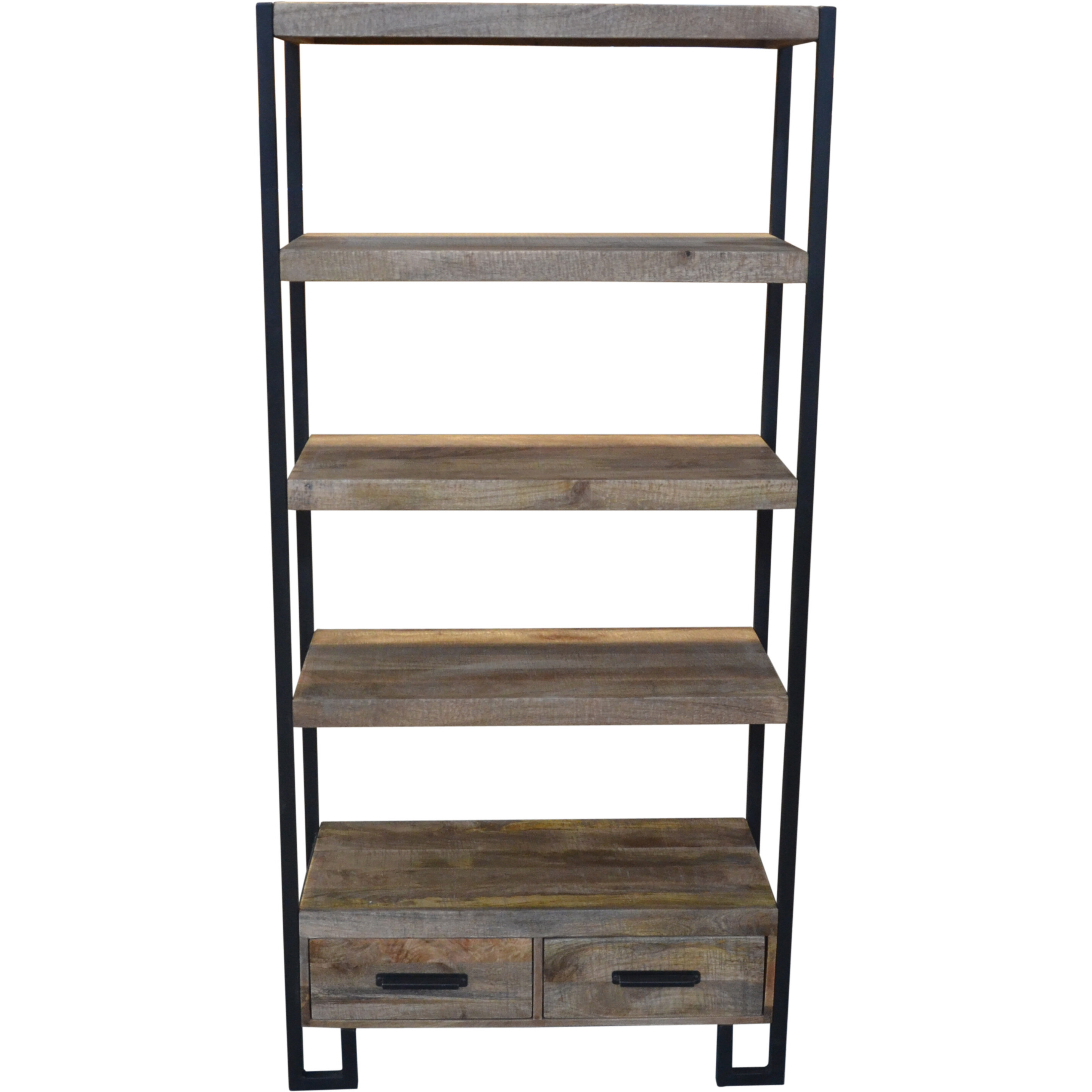 71 Rustic Distressed Solid Wood Oak And Black Four Tier Etagere Bookcase