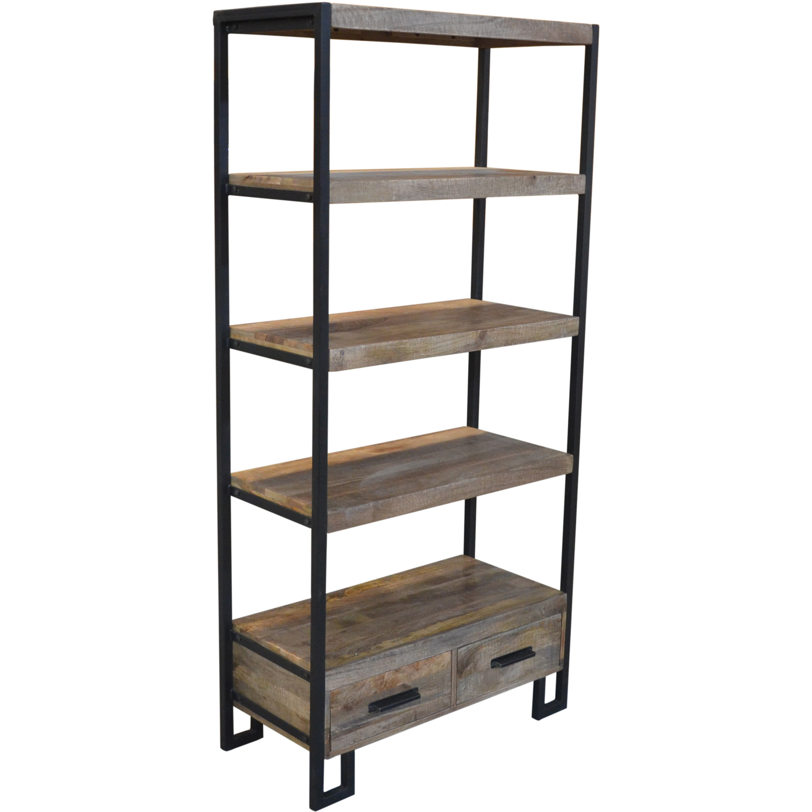 71 Rustic Distressed Solid Wood Oak And Black Four Tier Etagere Bookcase