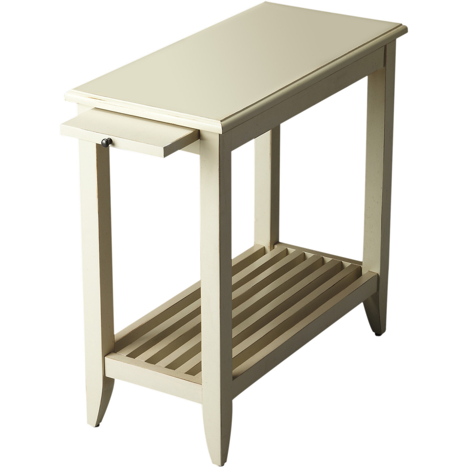 24 Cream White Rectangular End Table With Shelf
