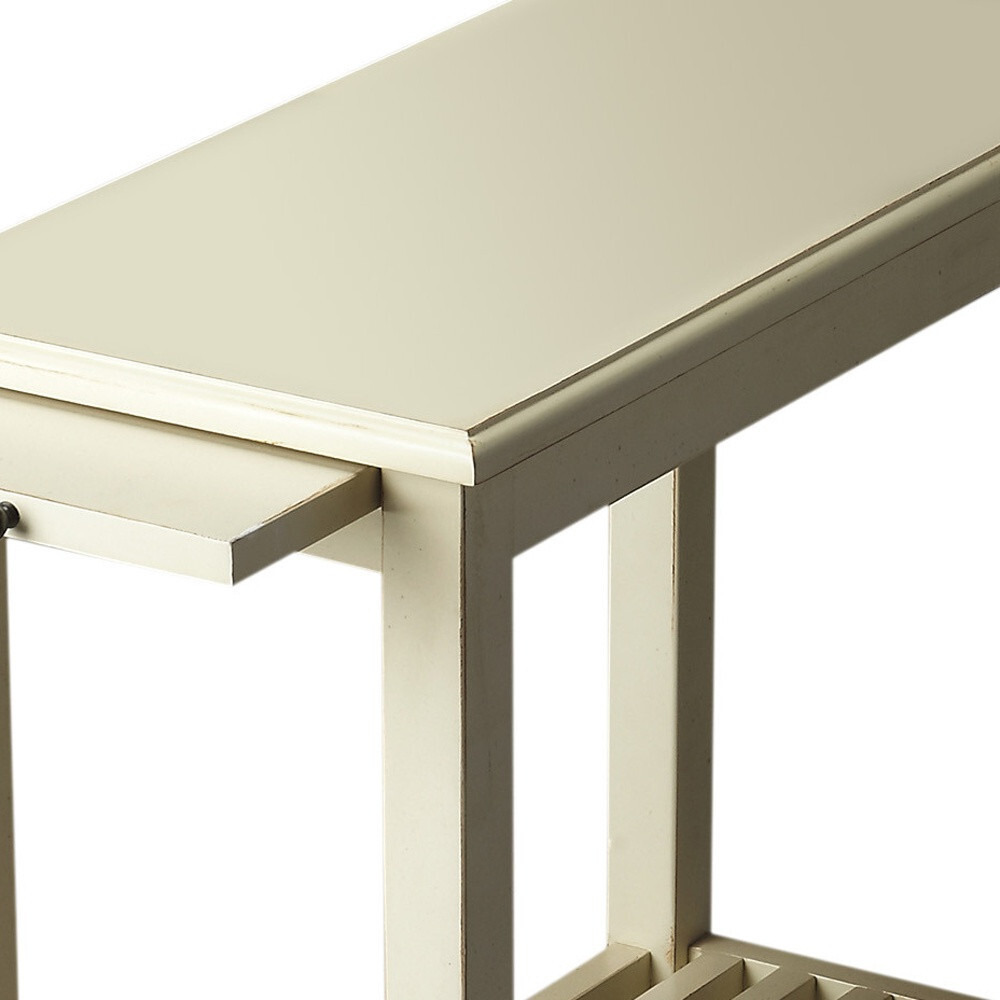 24 Cream White Rectangular End Table With Shelf
