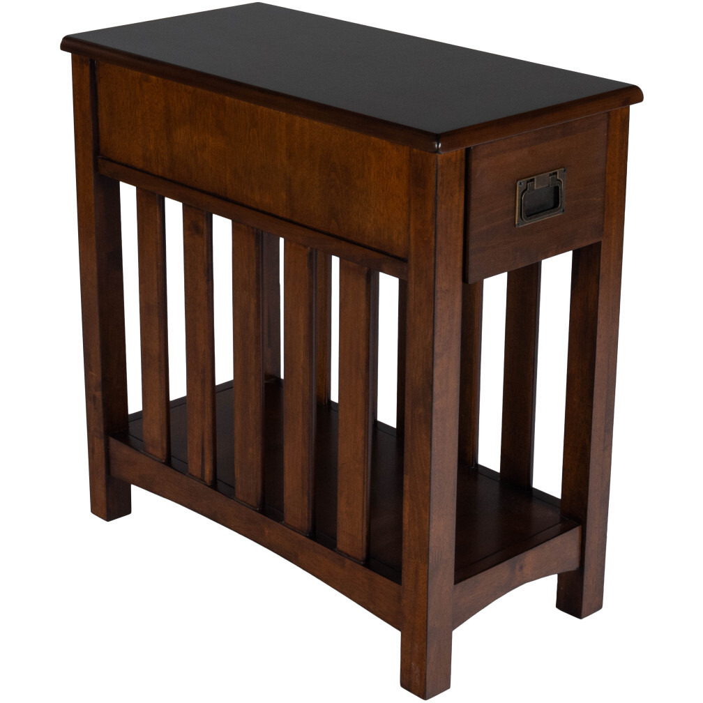 24 Dark Cherry Brown Rectangular End Table With Drawer And Shelf